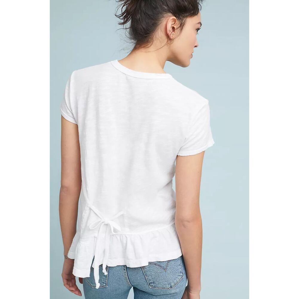 Anthropologie Left of Center Belmont Tie Back Peplum T Shirt XS Ruffle Slub Knit - Picture 14 of 14